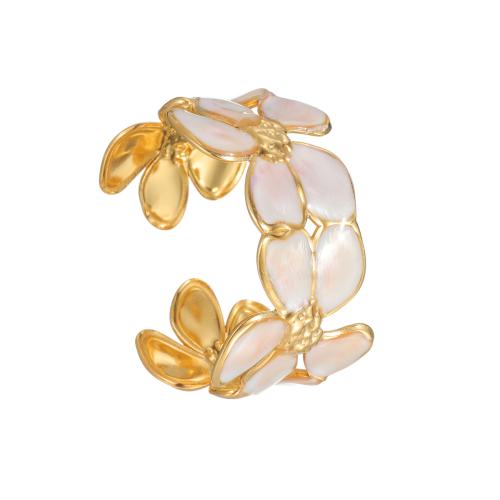304 Stainless Steel Cuff Bangle, gold color plated, for woman & enamel & hollow, Sold By PC