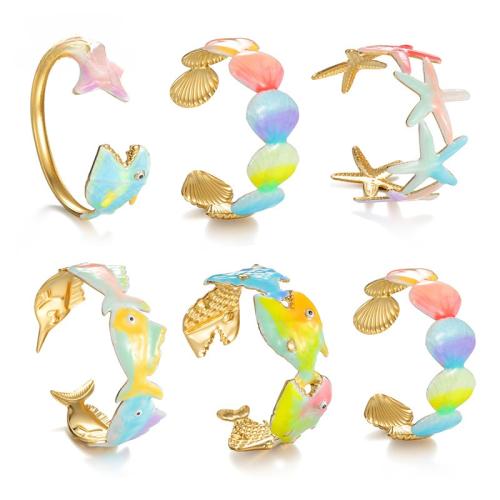 304 Stainless Steel Cuff Bangle, gold color plated, different styles for choice & for woman & enamel, multi-colored, Sold By PC