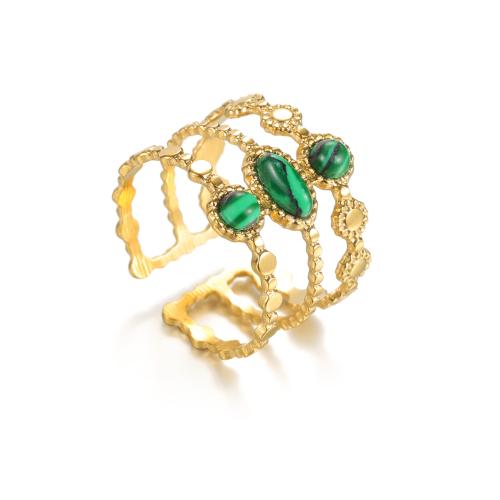 Stainless Steel Finger Ring, 304 Stainless Steel, with Turquoise, plated, three layers & different materials for choice & for woman, golden, Sold By PC