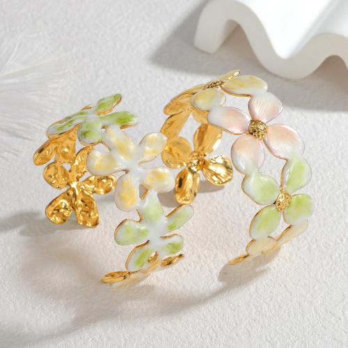 304 Stainless Steel Cuff Bangle, gold color plated, different styles for choice & for woman & enamel & hollow, multi-colored, Sold By PC