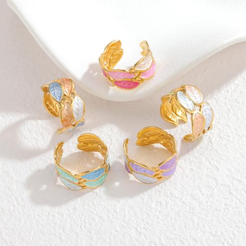 Enamel Stainless Steel Finger Ring, 304 Stainless Steel, gold color plated, for woman & hollow, more colors for choice, Sold By PC