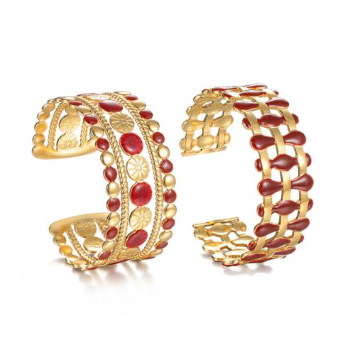 304 Stainless Steel Cuff Bangle, gold color plated, different styles for choice & for woman & enamel & hollow, red, Sold By PC