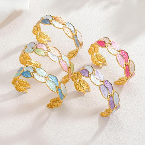 304 Stainless Steel Cuff Bangle, gold color plated, for woman & enamel & hollow, more colors for choice, Sold By PC