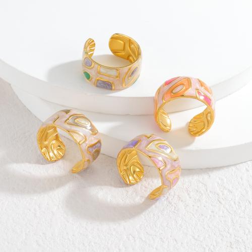 Enamel Stainless Steel Finger Ring, 304 Stainless Steel, gold color plated, fashion jewelry & for woman, more colors for choice, Sold By PC