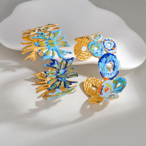 304 Stainless Steel Cuff Bangle, gold color plated, different styles for choice & for woman & enamel & hollow, multi-colored, Sold By PC