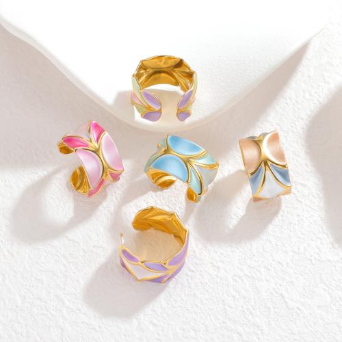 Enamel Stainless Steel Finger Ring, 304 Stainless Steel, gold color plated, fashion jewelry & for woman, more colors for choice, Sold By PC