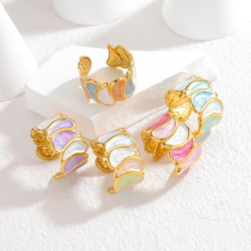 Enamel Stainless Steel Finger Ring, 304 Stainless Steel, gold color plated, fashion jewelry & for woman, more colors for choice, Sold By PC