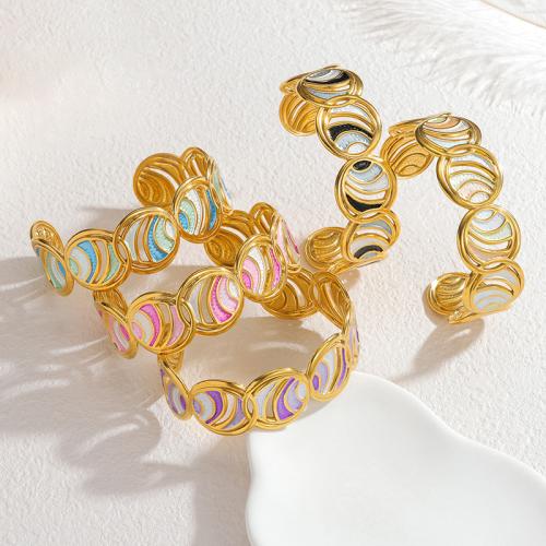 304 Stainless Steel Cuff Bangle, gold color plated, for woman & enamel & hollow, more colors for choice, Sold By PC