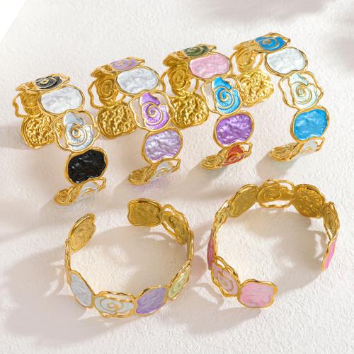 304 Stainless Steel Cuff Bangle, gold color plated, for woman & enamel & hollow, more colors for choice, Sold By PC