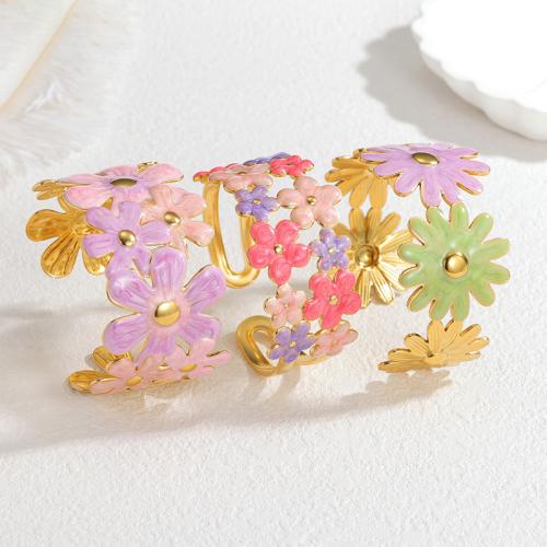 304 Stainless Steel Cuff Bangle, gold color plated, different styles for choice & for woman & enamel & hollow, multi-colored, Sold By PC