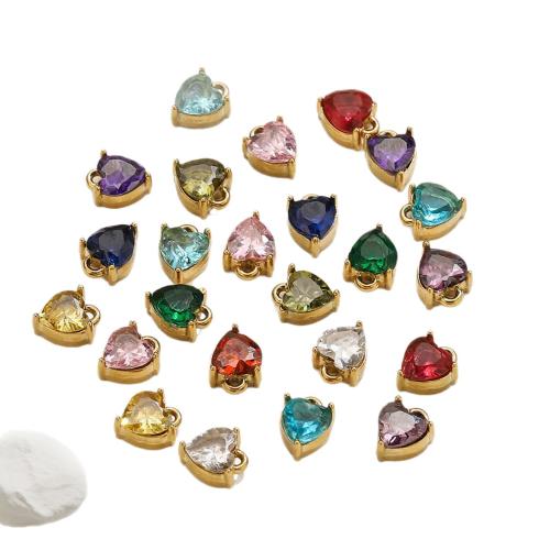 Stainless Steel Pendants, 304 Stainless Steel, with Cubic Zirconia, Heart, gold color plated, DIY, more colors for choice, 5PCs/Bag, Sold By Bag