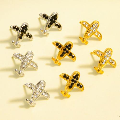 Stainless Steel Stud Earrings, 304 Stainless Steel, Airplane, plated, fashion jewelry & with rhinestone, more colors for choice, 12x14mm, Sold By Pair