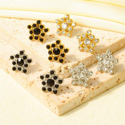 Stainless Steel Stud Earrings, 304 Stainless Steel, Star, plated, fashion jewelry & with rhinestone, more colors for choice, 13x13mm, Sold By Pair