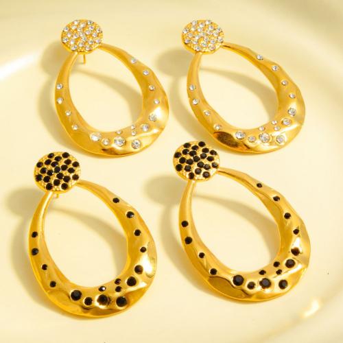 Stainless Steel Stud Earrings, 304 Stainless Steel, plated, fashion jewelry & with rhinestone & hollow, more colors for choice, 51.20x32mm, Sold By Pair