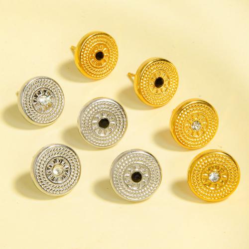 Stainless Steel Stud Earrings, 304 Stainless Steel, plated, fashion jewelry & with rhinestone, more colors for choice, 11x11mm, Sold By Pair