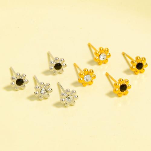 Stainless Steel Stud Earrings, 304 Stainless Steel, plated, fashion jewelry & with rhinestone, more colors for choice, 5.80x5.80mm, Sold By Pair