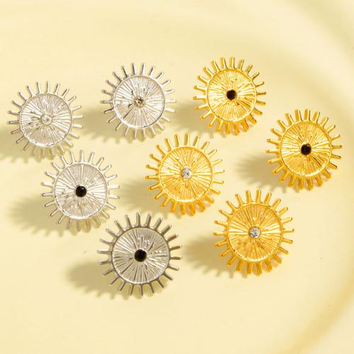 Stainless Steel Stud Earrings, 304 Stainless Steel, Sun, plated, fashion jewelry & with rhinestone, more colors for choice, 19x19mm, Sold By Pair