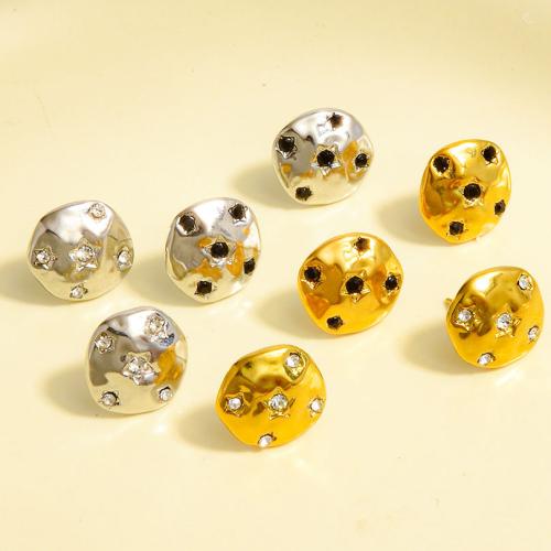 Stainless Steel Stud Earrings, 304 Stainless Steel, Round, plated, fashion jewelry & with rhinestone, more colors for choice, 13x12mm, Sold By Pair