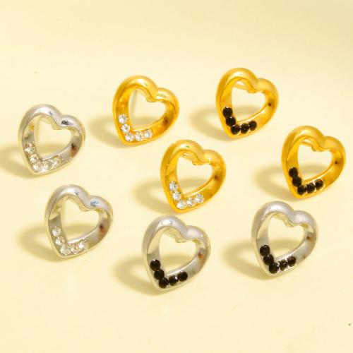 Stainless Steel Stud Earrings, 304 Stainless Steel, Heart, plated, fashion jewelry & with rhinestone, more colors for choice, 11x11mm, Sold By Pair