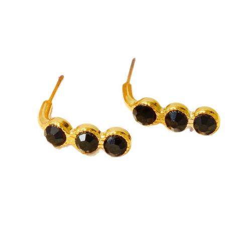 Stainless Steel Stud Earrings, 304 Stainless Steel, plated, fashion jewelry & with rhinestone, more colors for choice, 18x5.20mm, Sold By Pair