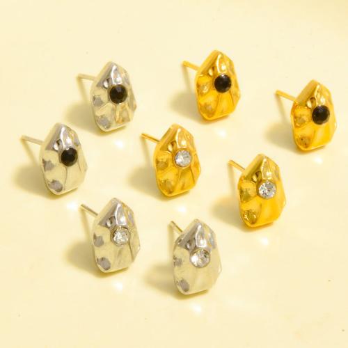Stainless Steel Stud Earrings, 304 Stainless Steel, plated, fashion jewelry & with rhinestone, more colors for choice, 10x6.50mm, Sold By Pair