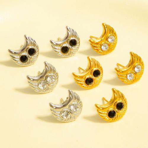 Stainless Steel Stud Earrings, 304 Stainless Steel, Owl, plated, fashion jewelry & with rhinestone, more colors for choice, 11.50x12.20mm, Sold By Pair