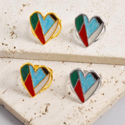 Enamel Stainless Steel Finger Ring, 304 Stainless Steel, Heart, plated, fashion jewelry, more colors for choice, 22mm, Sold By PC