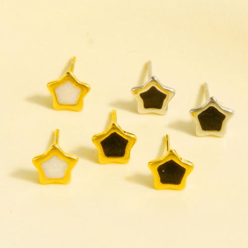 Stainless Steel Stud Earrings, 304 Stainless Steel, Star, plated, fashion jewelry & enamel, more colors for choice, 7x7mm, Sold By Pair