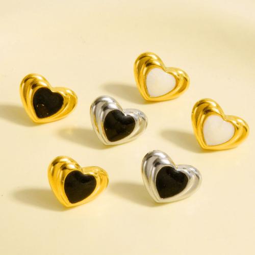 Stainless Steel Stud Earrings, 304 Stainless Steel, Heart, plated, fashion jewelry & enamel, more colors for choice, 11x15mm, Sold By Pair