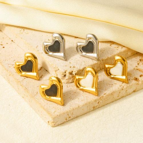 Stainless Steel Stud Earrings, 304 Stainless Steel, Heart, plated, fashion jewelry & enamel, more colors for choice, 15.50x14mm, Sold By Pair