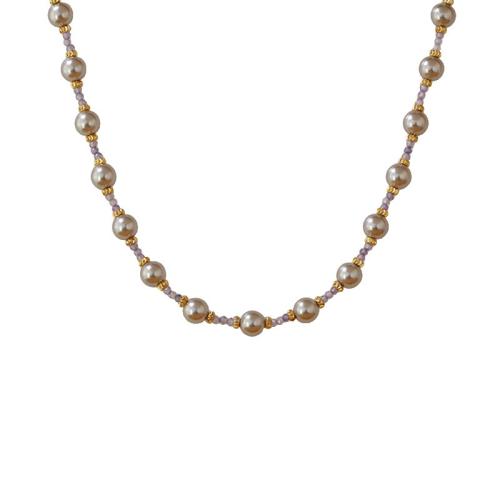 Glass Beads Necklaces, Brass, with Glass Beads & Crystal, with 5.5cm extender chain, 18K gold plated, fashion jewelry & for woman, Pearl 6mm, Length:40 cm, Sold By PC