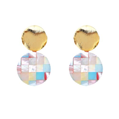 Brass Drop Earring, with Shell, 14K gold plated, fashion jewelry & brushed & for woman, more colors for choice, 35x15mm, Sold By Pair