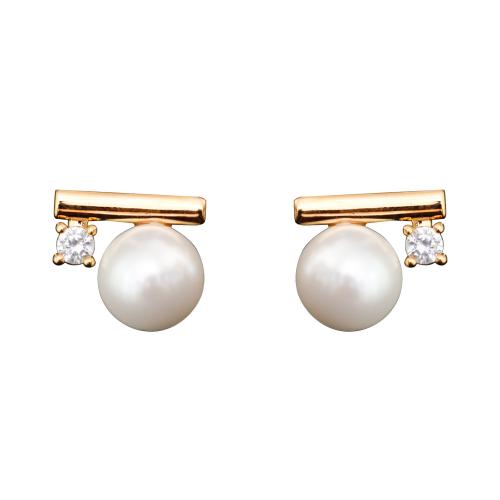 Cubic Zirconia Micro Pave Brass Earring, with Glass Beads, 18K gold plated, fashion jewelry & micro pave cubic zirconia & for woman, 12x15mm, Sold By Pair