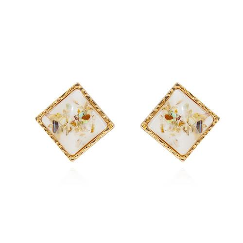 Brass Stud Earring, with Shell, Square, 14K gold plated, fashion jewelry & for woman, more colors for choice, 20x20mm, Sold By Pair