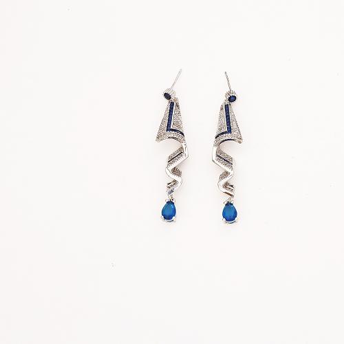 Boucles d'oreilles en laiton zircon cubique pavent, Placage, bijoux de mode & pavé de micro zircon & pour femme, argent, Vendu par paire