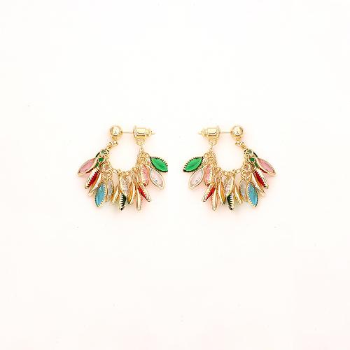 Cubic Zirconia Micro Pave Brass Earring, Leaf, plated, fashion jewelry & micro pave cubic zirconia & for woman, more colors for choice, Sold By Pair