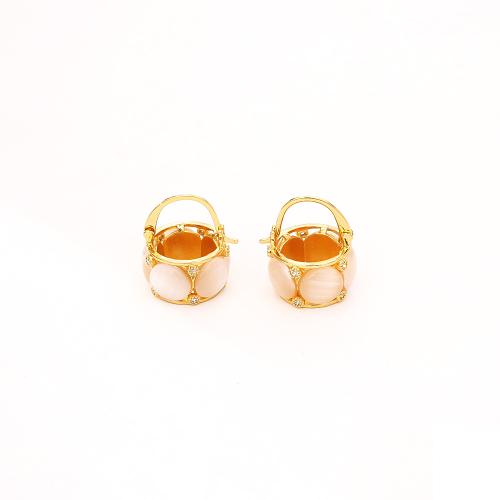 Cubic Zirconia Micro Pave Brass Earring, with Cats Eye, Basket, plated, fashion jewelry & micro pave cubic zirconia & for woman, Sold By Pair