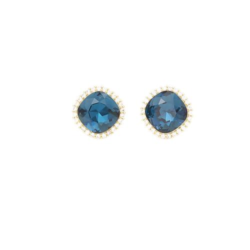 Crystal Earrings, Brass, with Crystal, real gold plated, fashion jewelry & micro pave cubic zirconia & for woman, blue, Sold By Pair