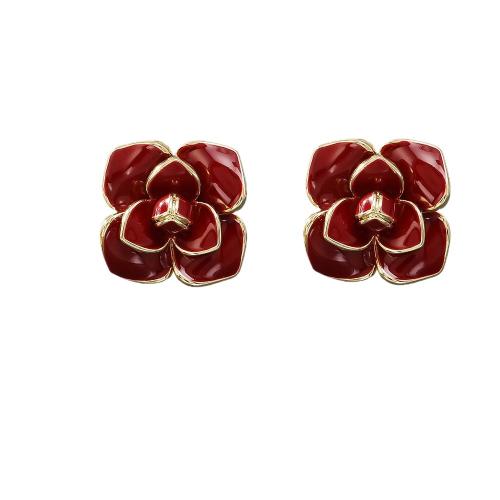 Brass Stud Earring, Flower, real gold plated, fashion jewelry & for woman & enamel, more colors for choice, Sold By Pair