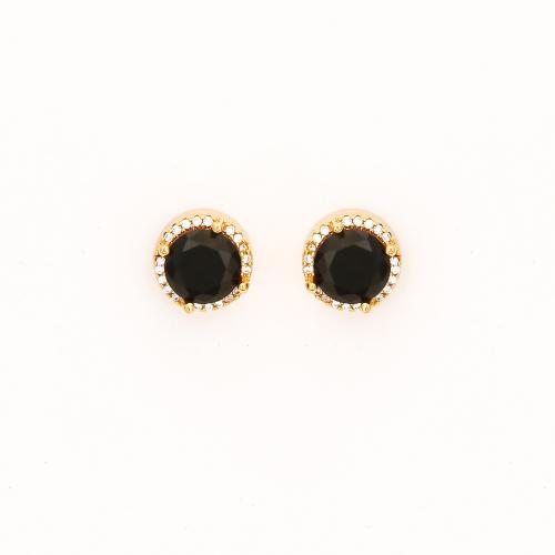 Cubic Zirconia Micro Pave Brass Earring, real gold plated, fashion jewelry & micro pave cubic zirconia & for woman, black, Sold By Pair