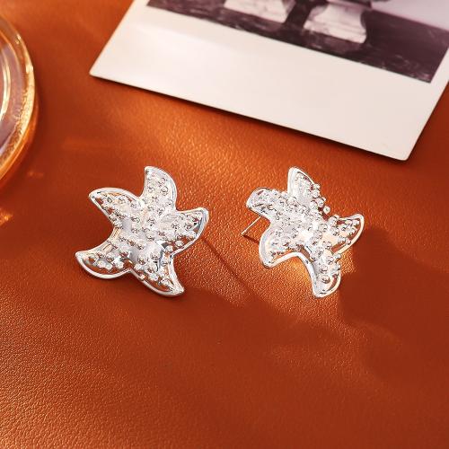 Brass Stud Earring, Star, plated, fashion jewelry & for woman, silver color, Sold By Pair