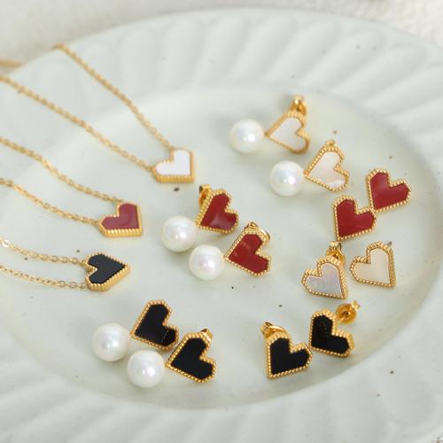 Fashion Stainless Steel Jewelry Sets, bracelet & earring & necklace, 304 Stainless Steel, with Glass Beads & White Shell & Acrylic, gold color plated, fashion jewelry, more colors for choice, Sold By PC