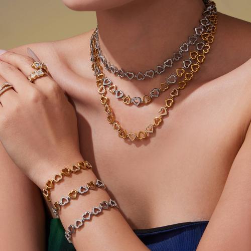 Cubic Zirconia Stainless Steel Jewelry Sets, bracelet & necklace, 304 Stainless Steel, gold color plated, fashion jewelry & micro pave cubic zirconia, more colors for choice, Sold By PC