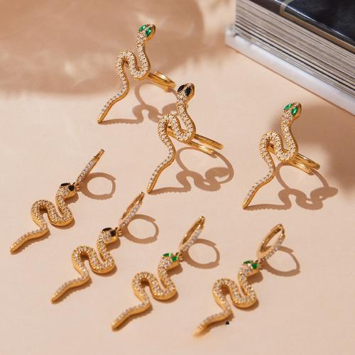 Cubic Zirconia Stainless Steel Jewelry Sets, finger ring & earring, 304 Stainless Steel, gold color plated, fashion jewelry & micro pave cubic zirconia, golden, Sold By PC