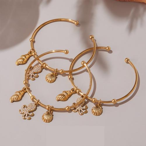 304 Stainless Steel Cuff Bangle, gold color plated, fashion jewelry & micro pave cubic zirconia, more colors for choice, Sold By PC