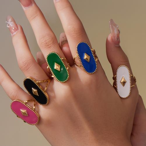 Enamel Stainless Steel Finger Ring, 304 Stainless Steel, gold color plated, fashion jewelry, more colors for choice, Sold By PC