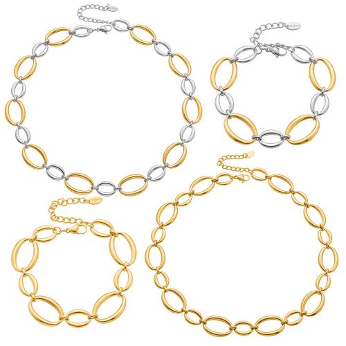 Fashion Stainless Steel Jewelry Sets, bracelet & necklace, 304 Stainless Steel, gold color plated, fashion jewelry, more colors for choice, Sold By PC