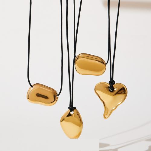 Stainless Steel Jewelry Necklace, 304 Stainless Steel, with leather cord, gold color plated, fashion jewelry, more colors for choice, Sold By PC