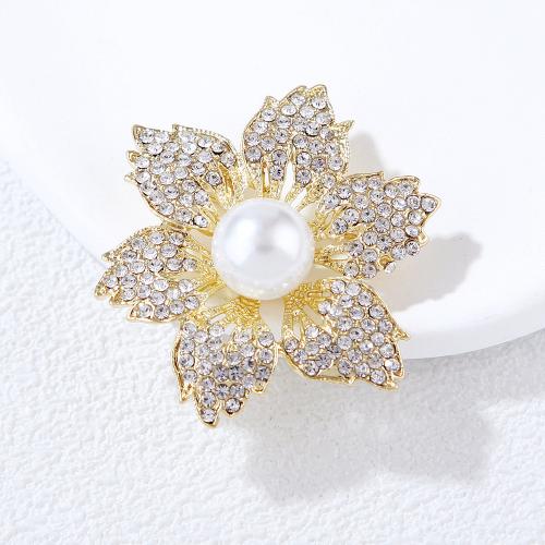 Plastic Pearl Brooch, Tibetan Style, with Plastic Pearl, Flower, plated, fashion jewelry & for woman & with rhinestone, more colors for choice, Sold By PC