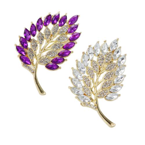 Rhinestone Brooch, Tibetan Style, Leaf, plated, for woman & with rhinestone & hollow, more colors for choice, Sold By PC